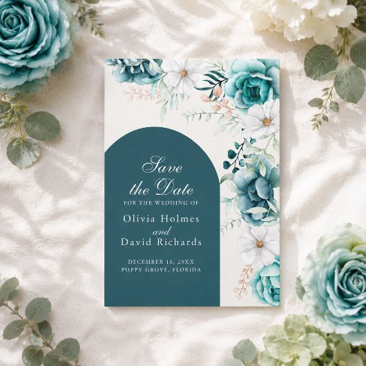 Teal Botanische Bewaar de Datum | Boho Stijl Save The Date