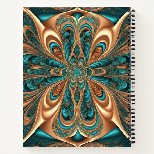Teal & Bronze Luxe Bloom | Abstract Fractal Spiral Notitieboek (Achterkant)