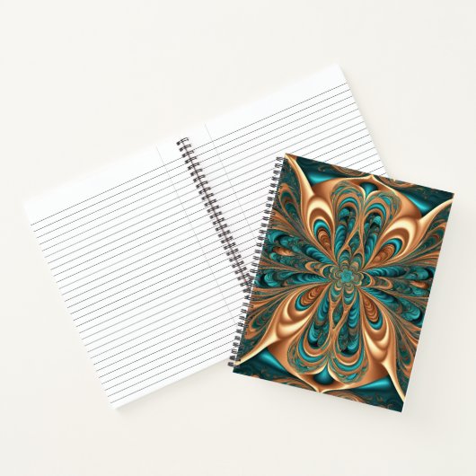 Teal & Bronze Luxe Bloom | Abstract Fractal Spiral Notitieboek (Binnen)