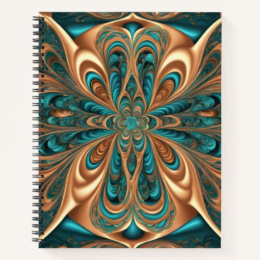Teal & Bronze Luxe Bloom | Abstract Fractal Spiral Notitieboek (Voorkant)