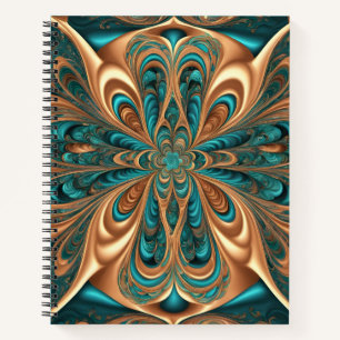 Teal & Bronze Luxe Bloom Abstracte fractale spir Notitieboek