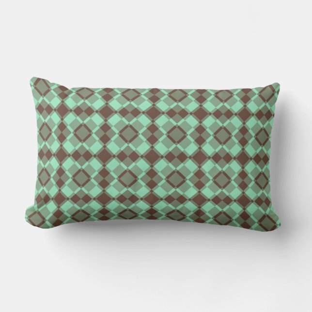 Teal Brown Checker Argyle Pattern Kussen (Voorkant)