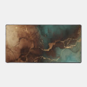 Teal Brown Gold Abstract Marble Desk Mat (Recto)