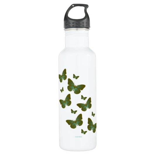 Teal Butterflies Water Bottle Waterfles (Voorkant)