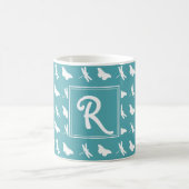 Teal Butterfly and Dragonfly Pattern Monogram Koffiemok (Center)