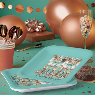 Teal Coastal Cowgirl Bruidsmeisjes Vierkante Borde Papieren Bordje