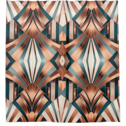 Teal Copper Geometric Skyscraper Neo Art Deco Douchegordijn (Voorkant)