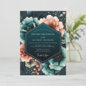 Teal Coral Moody Bloom Wedding Kaart (Staand voorkant)