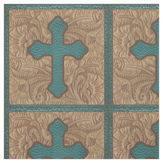 Teal croisé occidental et tissu Brown de cuir de (Échantillon)