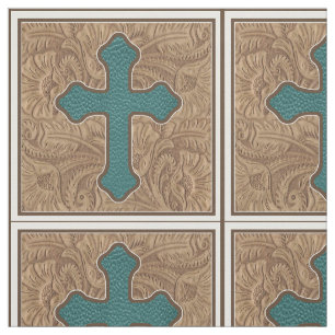 Teal croisé occidental et tissu Brown de cuir de