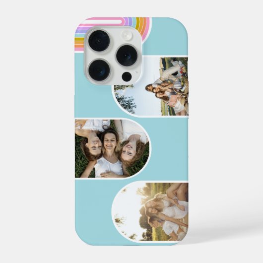 Teal Cute Modern 3 Photo Layout Custom iPhone Hoesje (Achterkant)