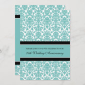 Teal Damask 25e jubileumfeest uitnodiging (Voorkant / Achterkant)
