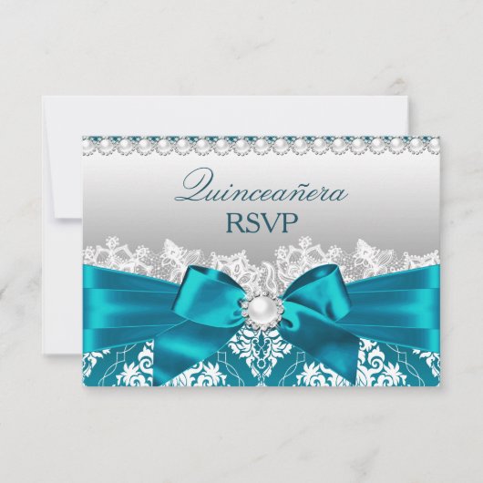 Teal Damassé Perle Arc Quinze ans RSVP (Devant)