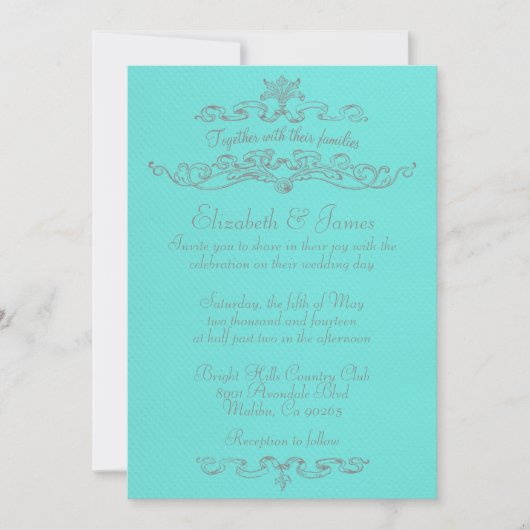 Teal de luxe simple et invitations de noces (Devant)
