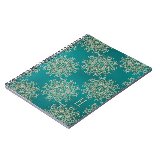 Teal décoré d'un monogramme et journal de carnet (Côté gauche)