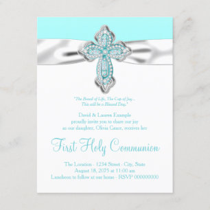 Teal Diamant Cross Meisjes Eerste Communie Kaart
