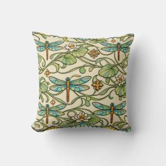 Teal Dragonfly Art Nouveau Botanical Illustration Kussen