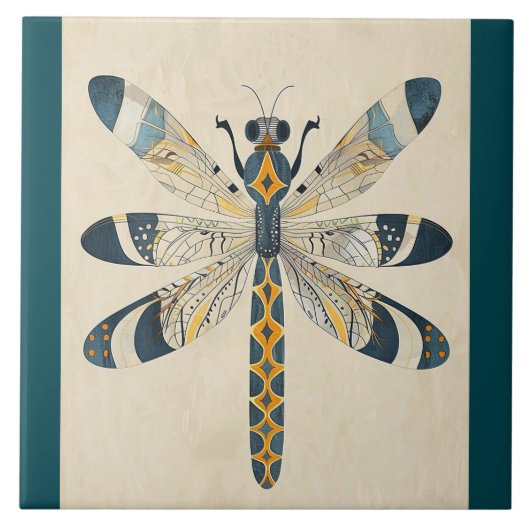 TEAL DRAGONFLY DECORATIVE TILE TEGELTJE (Voorkant)