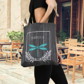 Teal Dragonfly Rustic Personalized Tote Bag