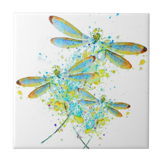 Teal Dragonfly splatter  Tegeltje (Voorkant)