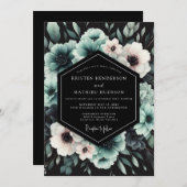 Teal Dramatic Anemone Wedding Kaart (Voorkant / Achterkant)