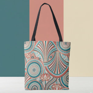 Teal en Coral Nouveau Stroom Draagtas