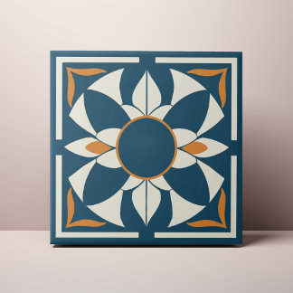 Teal en Crème Azulejo Mandala Tegeltje