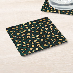 Teal en Goud Luipaard Serie Design 1 Vierkante Kartonnen Onderzetter