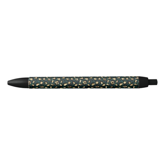 Teal en Goud Luipaard Serie Design 1 Zwarte Inkt Pen (Voorkant)