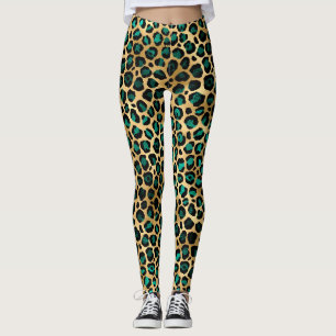 Teal en Goud Luipaard Serie Ontwerp 14 Leggings