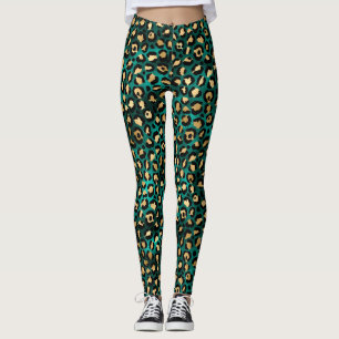 Teal en Goud Luipaard Serie Ontwerp 3 Leggings