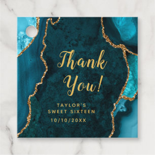 Teal en gouden agaat Sweet Sixteen bedankt Bedankjes Labels