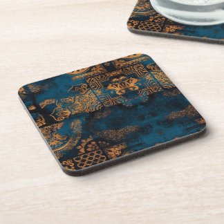 Teal en gouden antieke boho geometrische tegel bier onderzetter