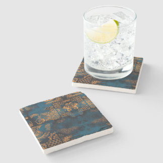 Teal en gouden antieke boho geometrische tegel stenen onderzetter