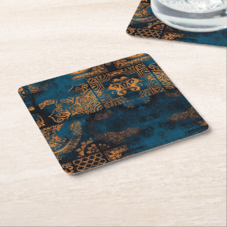 Teal en gouden antieke boho geometrische tegel vierkante kartonnen onderzetter