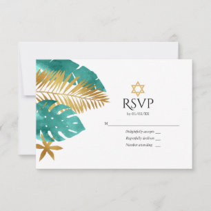 Teal en gouden tropische Bat Mitzvah RSVP Kaartje