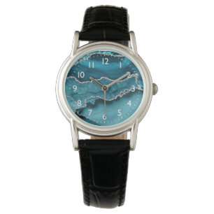 Teal en namaak zilver glitter marmer agaat horloge