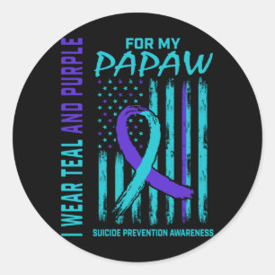 Teal En Paarse Awareness Shirt Papaw Vlag dragen Ronde Sticker