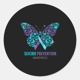 Teal En Paarse Vlinder Zelfmoordpreventie Bewustzi Ronde Sticker
