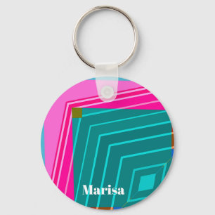 Teal en Roze Moderne Geometrisch Sleutelhanger