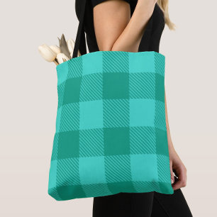 Teal en turquoise geruite plaid ontwerp draagtas