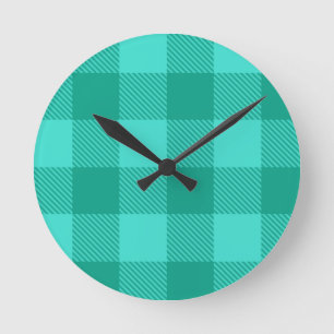 Teal en turquoise geruite plaid ontwerp ronde klok
