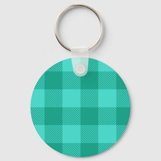 Teal en turquoise geruite plaid ontwerp sleutelhanger (Voorkant)