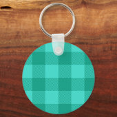 Teal en turquoise geruite plaid ontwerp sleutelhanger (Voorkant)