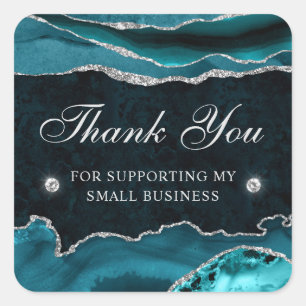 Teal en Zilver Glitter Marmer Klein Bedrijf Vierkante Sticker