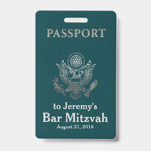 Teal en Zilver Paspoort Bar Mitzvah Feest Badge