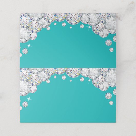 Teal en Zilveren Diamant Glitter Voedsetlabel (Buitenkant ongevouwen)