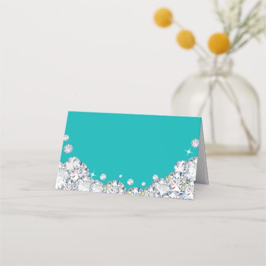 Teal en Zilveren Diamant Glitter Voedsetlabel (Achterkant)