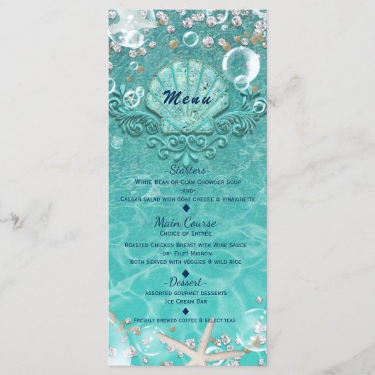 Teal Enchanted Sea Starfish & Bubbles Beach Menu (Voorkant)