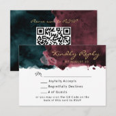 Teal et Burgundy Carton de réponse QR Code en aqua (Devant / Derrière)